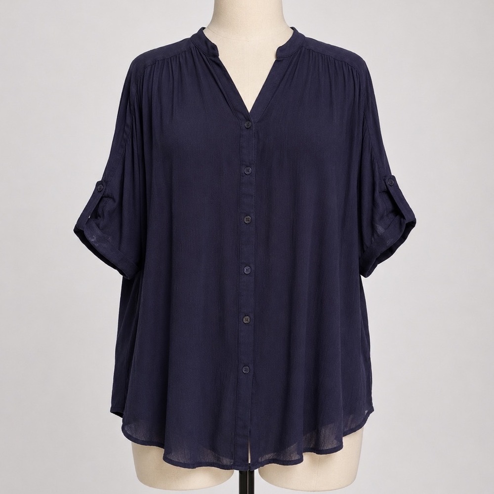 PPLA Purple Crepe Oversized Button Down‎ Blouse Short Sleeve Large Flowy Boho